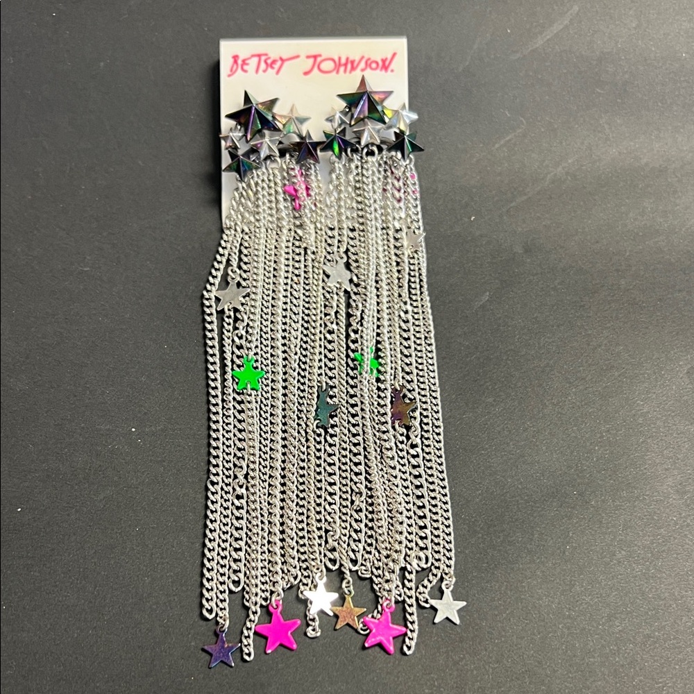 Betsey Johnson Multicolor Star Dangle Earrings clip on